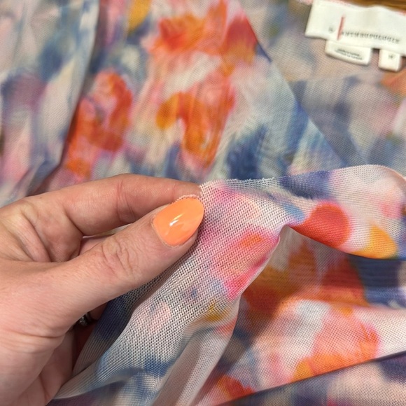 By Anthropologie Long-Sleeve Crossover Mesh Top Size Medium - Picture 7 of 9